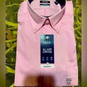 IZOD Men's Regular Fit Stretch Check Buttondown Collar Dress Shirt-Pink